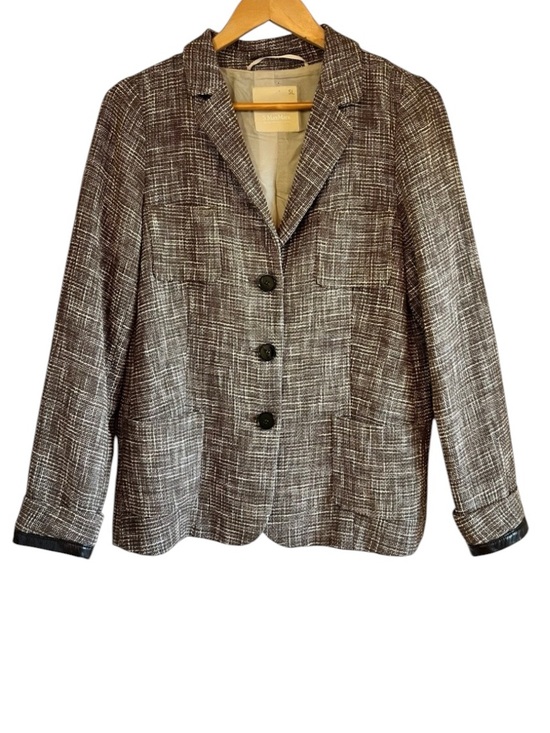 MaxMara Jackets & Blazers - Maxmara woven cotton blazer with leather accents size 12 excellent condition